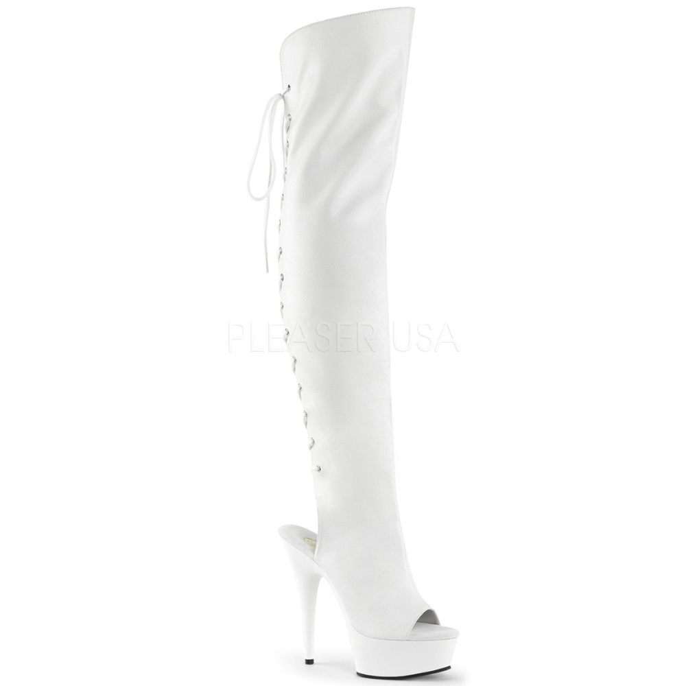 Platform Lace-Up Back Thigh High Heel Boots White